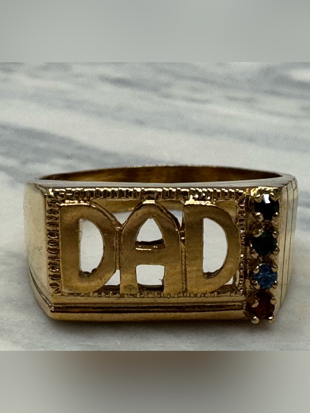 Vintage DAD Statement Ring Colorful Stone Accent Brass Sample Ring Size 9.5 - Picture 2 of 16